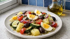 Δροσερή σαλάτα με βραστά κολοκυθάκια, πατάτα και αυγό – με λαδόξιδο