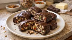 Καριόκες Ξάνθης με κέικ: γλυκό ψυγείου με καρύδι και λεπτή κουβερτούρα